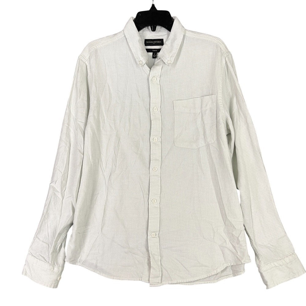 Banana Republic Slim Fit Grindle Shirt Mens L White Cotton Resort Modern Classic